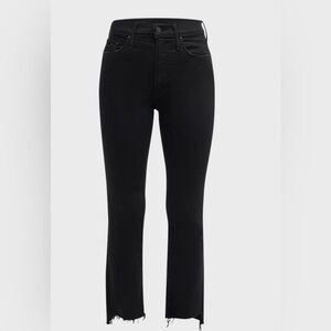 MOTHER Black Insider Crop Step Frey Distressed Ankle Jeans